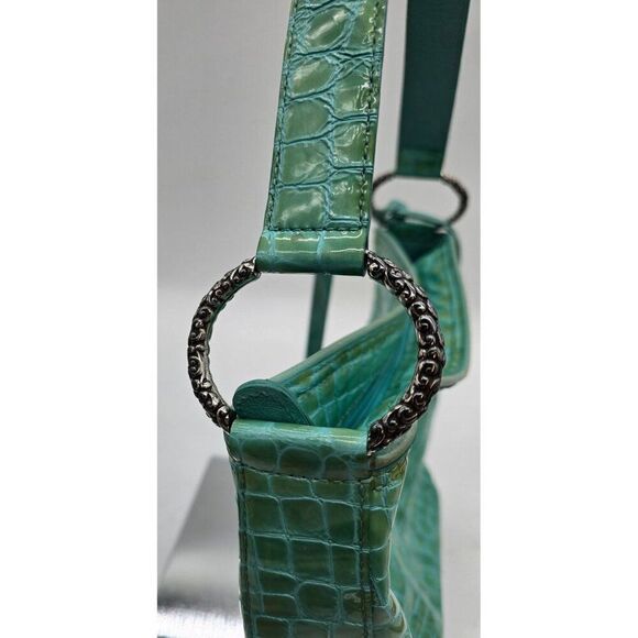 VTG Brighton Crocodile Embossed Faux Leather Shoulder Bag Heart Charm & Silver T - Picture 6 of 11